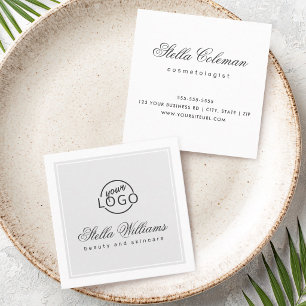 Tarjeta De Visita Cuadrada Logotipo personalizado minimalista blanco gris cla