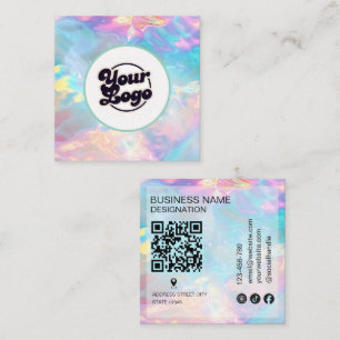 Tarjeta De Visita Cuadrada Logotipo Piedra Ópalo monograma holográfico Código