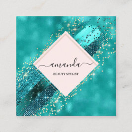 Tarjeta De Visita Cuadrada Logotipo profesional de belleza enmarcada de oro A