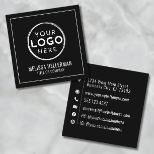 Tarjeta De Visita Cuadrada Logotipo Profesional Minimalista Negro Moderno