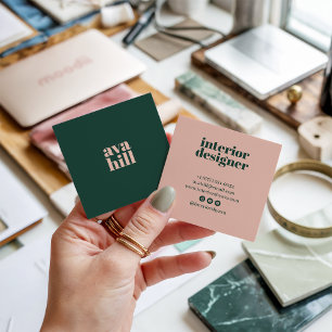 Tarjeta De Visita Cuadrada Logotipo profesional moderno minimalista verde y r