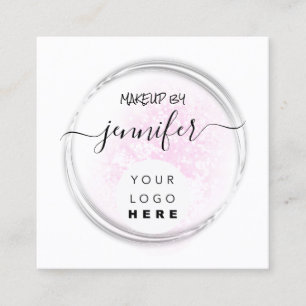 Tarjeta De Visita Cuadrada Logotipo profesional uñas de cabello blanco rosad