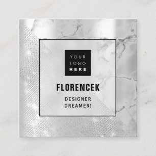 Tarjeta De Visita Cuadrada Logotipo QR CÓDIGO Ver Geometría de mármol platead