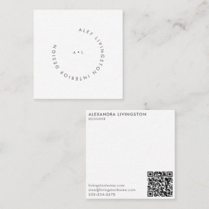 Tarjeta De Visita Cuadrada Logotipo QR moderno minimalista en blanco y negro