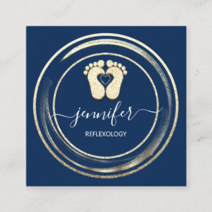 Tarjeta De Visita Cuadrada Logotipo QRCode Reflexología Foot Massage Blue Nav