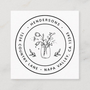Tarjeta De Visita Cuadrada Logotipo redondo de las flores de mason Jar