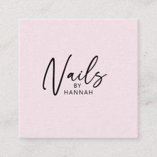 Tarjeta De Visita Cuadrada Logotipo Rosa Artista de Uñas Tipografía Moderna C