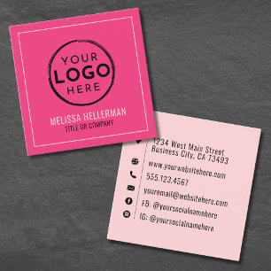 Tarjeta De Visita Cuadrada Logotipo Rosa Brillante Profesional Minimalista