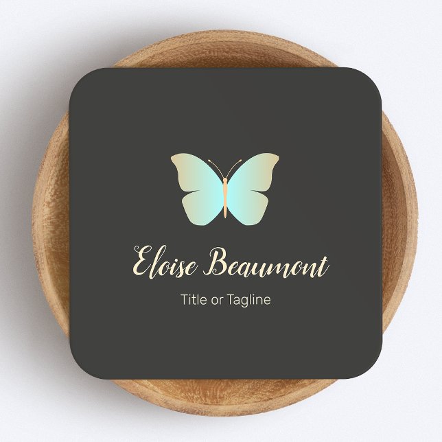 Tarjeta De Visita Cuadrada Logotipo simple de mariposa turquesa (Subido por el creador)