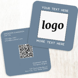 Tarjeta De Visita Cuadrada Logotipo simple y código QR en texto Azul