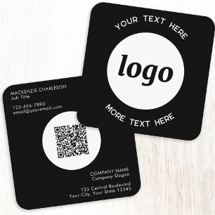 Tarjeta De Visita Cuadrada Logotipo simple y código QR en texto Negro