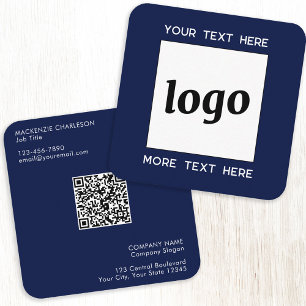 Tarjeta De Visita Cuadrada Logotipo simple y texto Código QR Azul marino