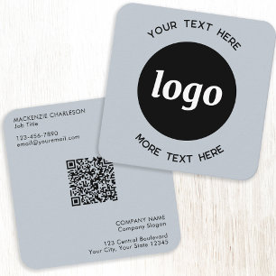Tarjeta De Visita Cuadrada Logotipo simple y texto Código QR en polvo azul