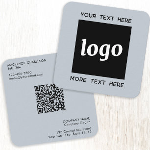 Tarjeta De Visita Cuadrada Logotipo simple y texto Código QR en polvo azul