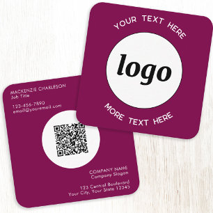 Tarjeta De Visita Cuadrada Logotipo simple y texto Código QR Rosa cereza oscu