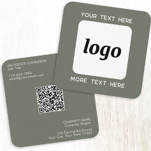 Tarjeta De Visita Cuadrada Logotipo simple y texto Código QR Verde sabio