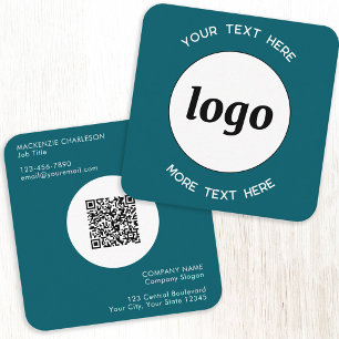 Tarjeta De Visita Cuadrada Logotipo simple y texto Código QR Verde Verde azul