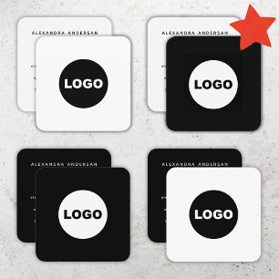 Tarjeta De Visita Cuadrada Logotipo Social Media Elegante Moderno Negro