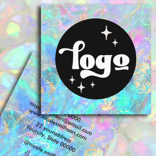 Tarjeta De Visita Cuadrada logotipo textura de ópalo y detalles en oro falso