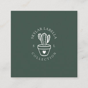 Tarjeta De Visita Cuadrada Logotipo y monograma de la planta de cactus de amo