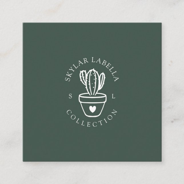 Tarjeta De Visita Cuadrada Logotipo y monograma de la planta de cactus de amo (Anverso)