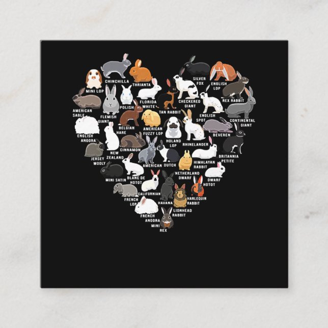 Tarjeta De Visita Cuadrada Los conejos amorosos corazón conejo (Anverso)