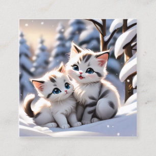 Tarjeta De Visita Cuadrada Los gatitos que juegan en la nieve blanca son enca