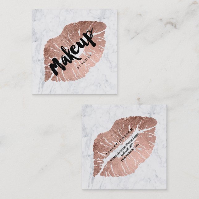 Tarjeta De Visita Cuadrada Los labios del artista de maquillaje subió el (Anverso / Reverso)