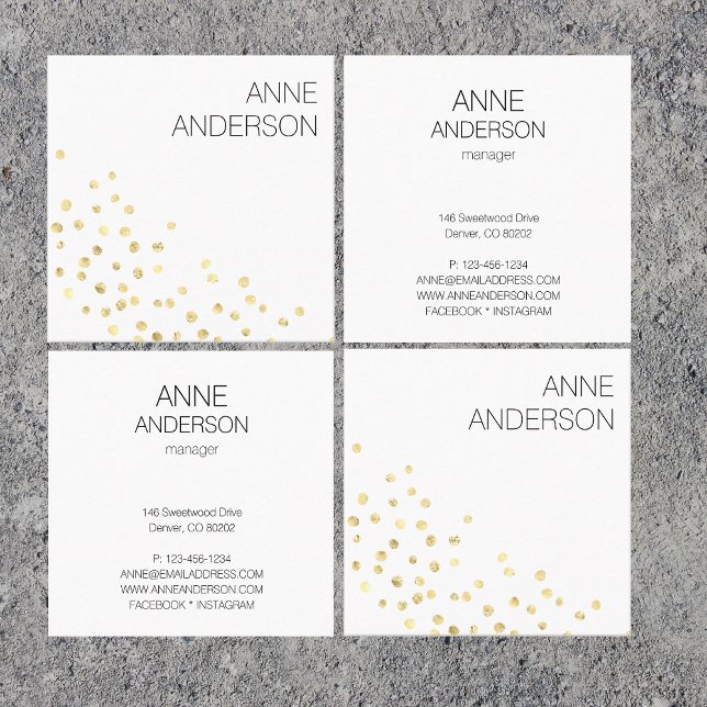 Tarjeta De Visita Cuadrada Los puntos dorados confetti blanco mínimo simple (Subido por el creador)