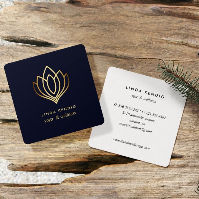 Tarjeta De Visita Cuadrada Loto de oro | Azul marino | wellness spa masaje yo (Subido por el creador)
