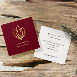 Tarjeta De Visita Cuadrada Loto de oro | marsala | wellness spa masaje yoga