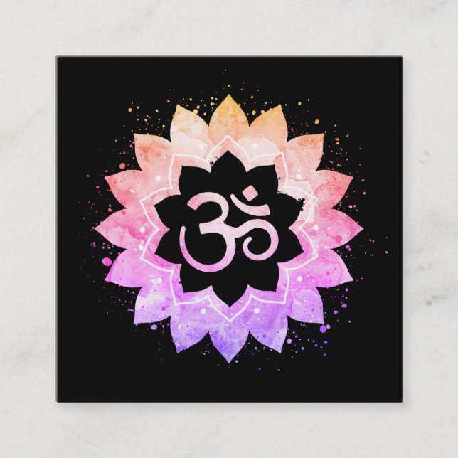 Tarjeta De Visita Cuadrada ~* Lotus Flower Mandala Om Aum. Símbolo (Anverso)