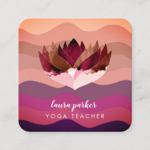 Tarjeta De Visita Cuadrada Lotus Purple Mandala Meditación Yoga Boho