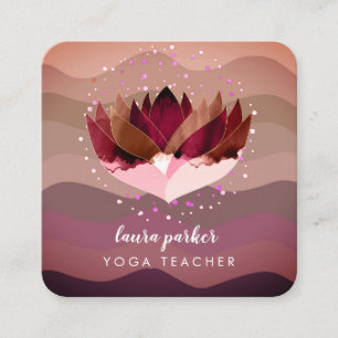 Tarjeta De Visita Cuadrada Lotus Purple Mandala Meditación Yoga Boho