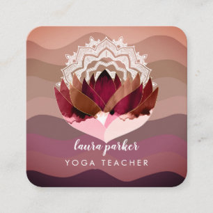 Tarjeta De Visita Cuadrada Lotus Purple Mandala Meditación Yoga Boho