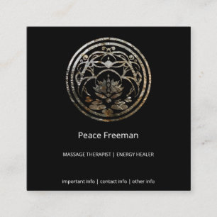 Tarjeta De Visita Cuadrada Lotus Quietud Diseño de Mandala de Plata