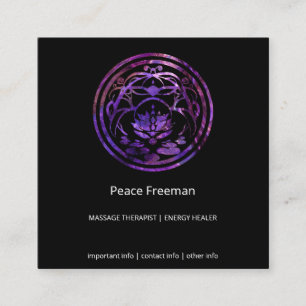 Tarjeta De Visita Cuadrada Lotus Quietud   Diseño Mandala Púrpura