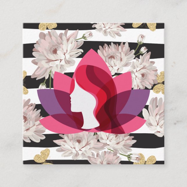 Tarjeta De Visita Cuadrada Lotus Woman | Flores | Mariposas (Anverso)