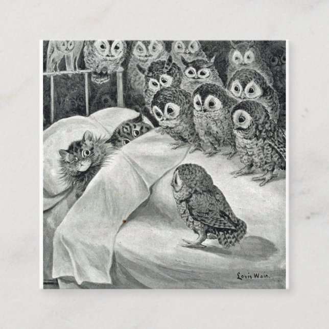 Tarjeta De Visita Cuadrada Louis Wain Cat Nightmare Owl Bird (Anverso)
