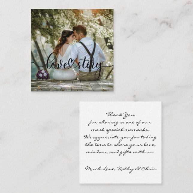 Tarjeta De Visita Cuadrada Love Story Boda Picture Gracias (Anverso / Reverso)