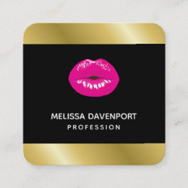 Tarjeta De Visita Cuadrada Luces brillantes rosadas calientes en negro