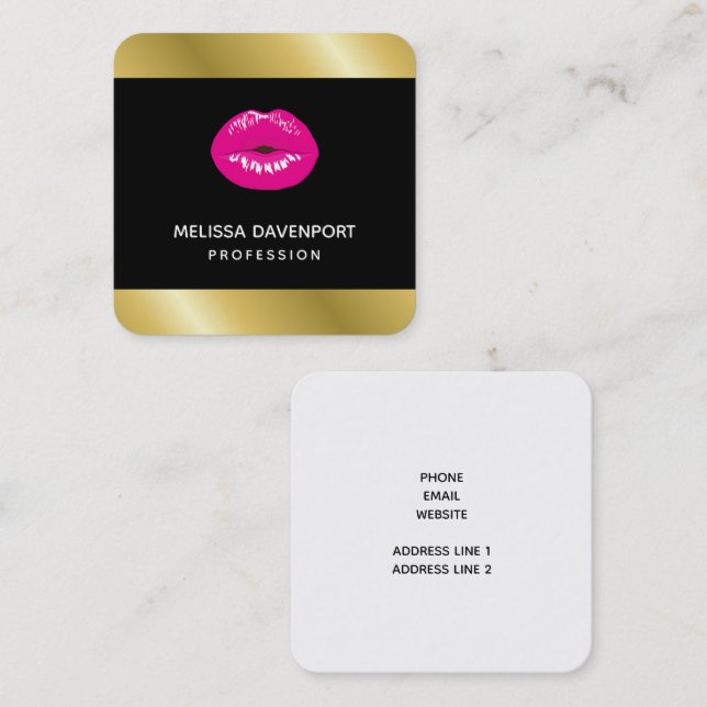 Tarjeta De Visita Cuadrada Luces brillantes rosadas calientes en negro (Anverso / Reverso)