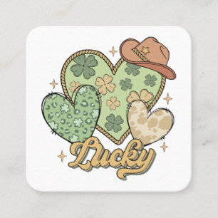 Tarjeta De Visita Cuadrada Lucky Western St Patricks Day Heart Shamrock Irish