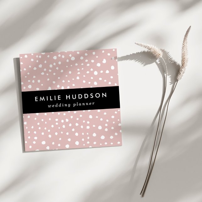 Tarjeta De Visita Cuadrada Lugares dálmatas rosados, puntos dálmatas, impresi (Subido por el creador)