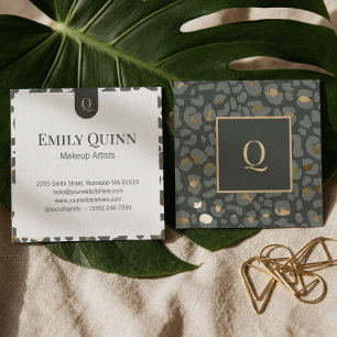 Tarjeta De Visita Cuadrada Lujo Chic Monograma Estampado de Leopardo Guepardo