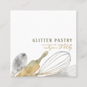 Tarjeta De Visita Cuadrada Lujo cocinar pastelería plata dorada brillo