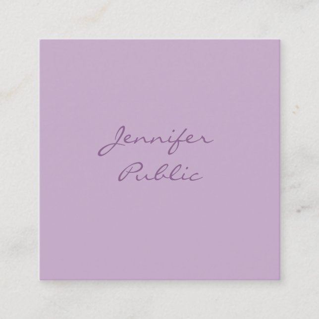 Tarjeta De Visita Cuadrada Lujo elegante caligrafía Script moderno morado (Anverso)