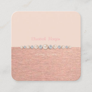 Tarjeta De Visita Cuadrada Lujo Elegante Simple, Diamantes, Perlas