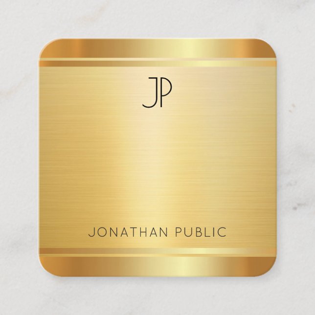 Tarjeta De Visita Cuadrada Lujo Faux Gold Premium Seda Acabado Elegante (Anverso)