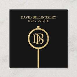Tarjeta De Visita Cuadrada Lujo Faux Gold Skeleton Key Monograma Realtor
